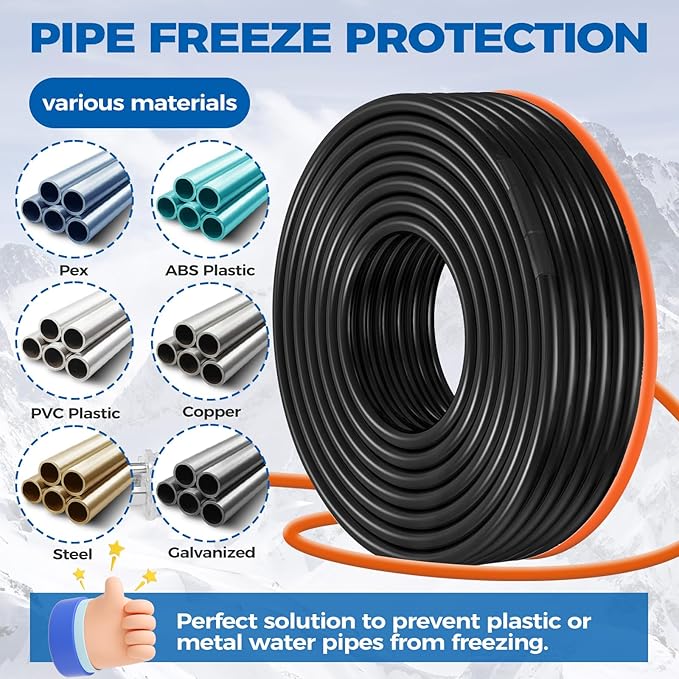 5W/FT 120V Pipe Heat Tape 30FT (3FT-200FT) - Freeze Protection Heating Cable for Metal/Plastic Water Pipes, Maintains Flow at -40°F