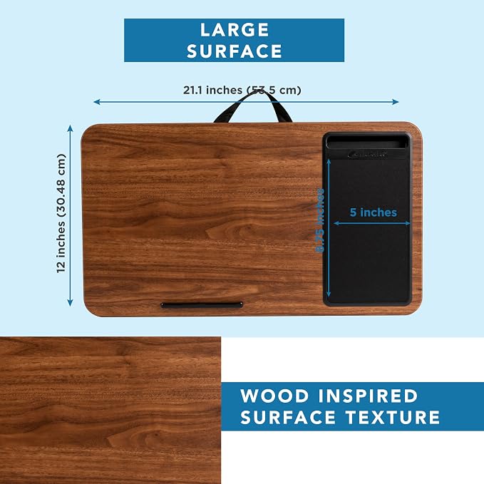 LAPGEAR Home Office Lap Desk – Espresso Woodgrain, Fits 15.6” Laptops - Image 5