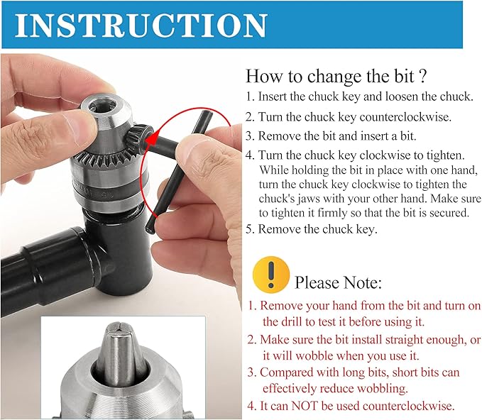 Cordless Right Angle Drill Adapter, 90 Degree Adapter Drill with 3/8" Keyed Chuck and 8mm Hex Shank Power Tool Attachment (Chuck Range: 1mm-10mm)