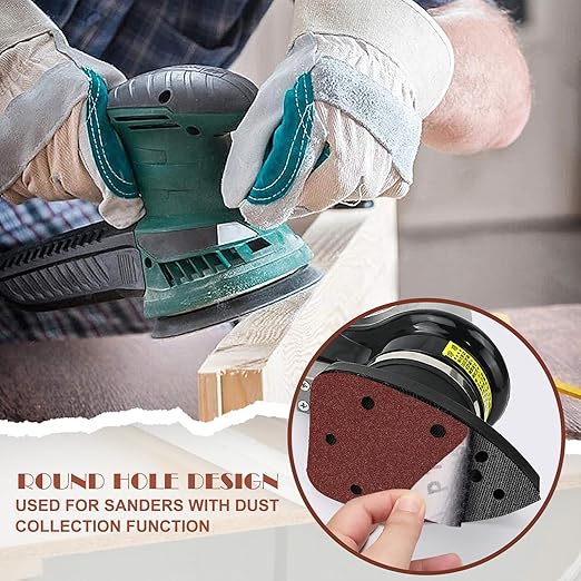 100 Grit Mouse Sander Sandpaper, Jamiikury 5 Hole Detail Sander Sandpaper Palm Sander Paper Mouse Sanding Pads Hook and Loop Sanding Sheets - Pack of 50