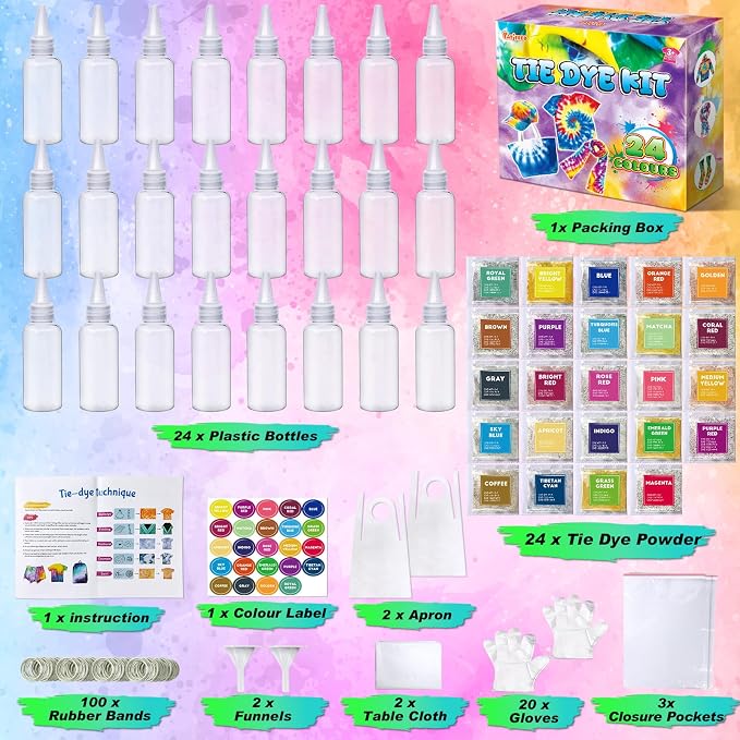 Tie Dye Kit, 24 Colours Fabric Tyedyedye Kit | Non-Toxic, - Image 3