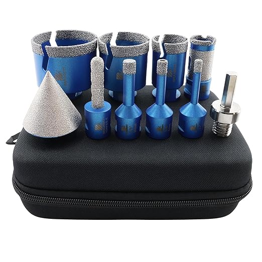 Diamond Core Drill Bit Set - BRSCHNITT 10pcs Tile Hole Saw Kit Diamond for Porcelain Tile Ceramic Marble Granite Drilling,Finger Chamfer Bit