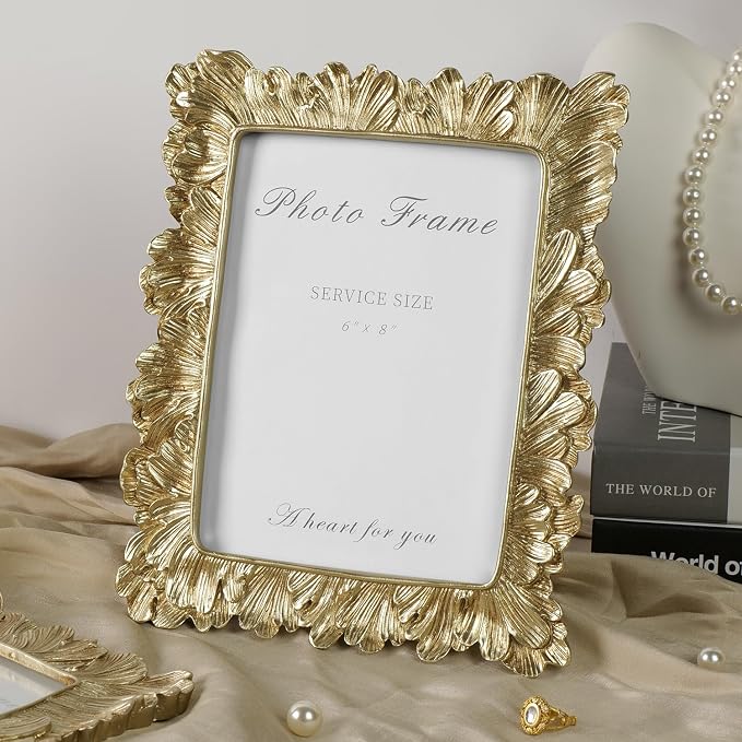 Cuspin Gold Picture Frames 6x8 Frame, Vintage Ornate Palm Leaves Textured - Image 2