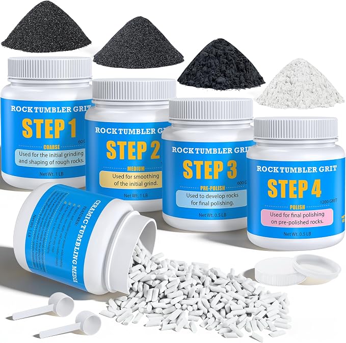 KomeStone Rock Tumbler Grit Kit - 4LB Rock Polishing Grit & Ceramic Tumbling by ProfessionalRockTumblers