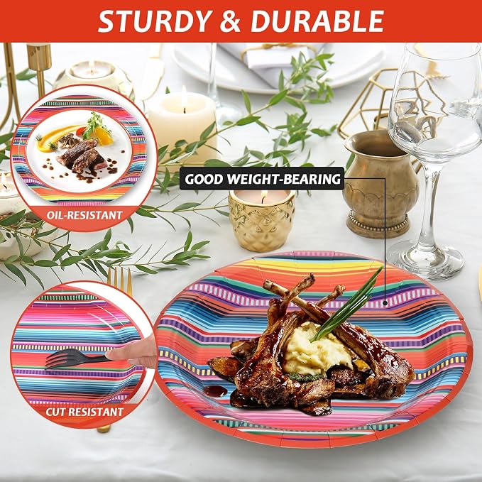 100PCS Mexican Fiesta Plates and Napkins Sets 5 Mayo Plates Mexican Fiesta - Image 4