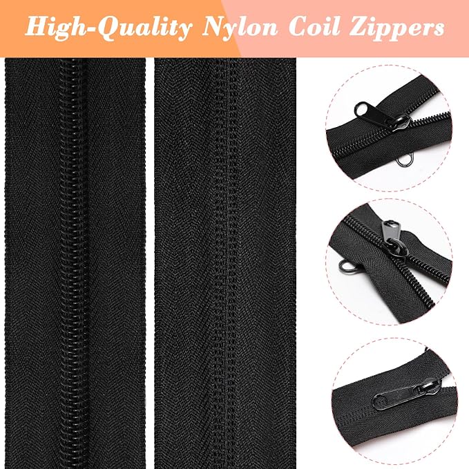 42 Yards Black White #5 Nylon Coil Zippers - Image 3
