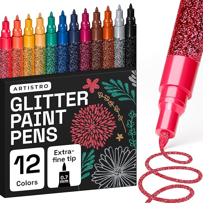ARTISTRO 12 Glitter Paint Pens for Glass Marking, Rock Painting, Scrapbooking by ARTISTRO