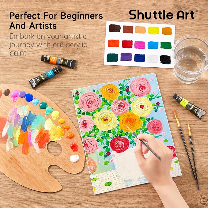 Shuttle Art Acrylic Paint Set, 15 x 12ml Tubes Artist Quality Non Toxic Rich - Image 6