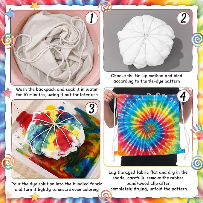 Acellegic 30 Pcs White Tie-dye Cotton Drawstring Bags - Image 3