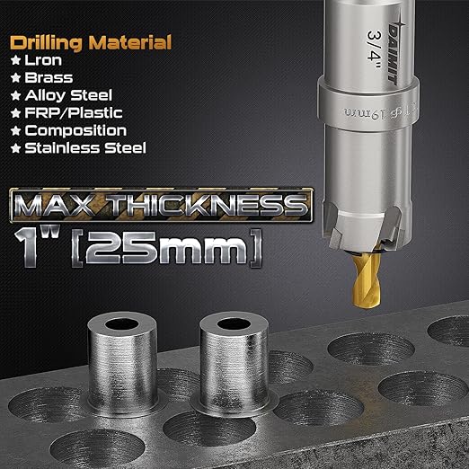 DAIMIT Hole Saw for Metal - Tungsten Carbide Tipped 3/4" Inch(19mm) Hole Cutter with Pilot Drill Bits for Stainless Steel, Iron, Copper, Brass - Heave Duty Hole Saw for High Precision Cutting