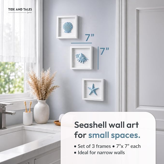 TideAndTales Blue Seashells and Starfish Coastal 3D Wall Art, Beach Wall Decor - Image 2