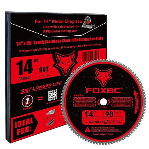 FOXBC 14 Inch Stainless Steel Metal Cutting Saw Blade 90 Tooth for Evolution 14 Inch Metal Saw and Other Low RPM saws, Cermet Carbide Up to 5X Longer Life