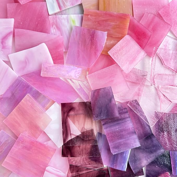 ILLUCKAI 2.2lb Pink Stained Glass Scraps, Irregular Stained Glass Sheets by ILLUCKAI