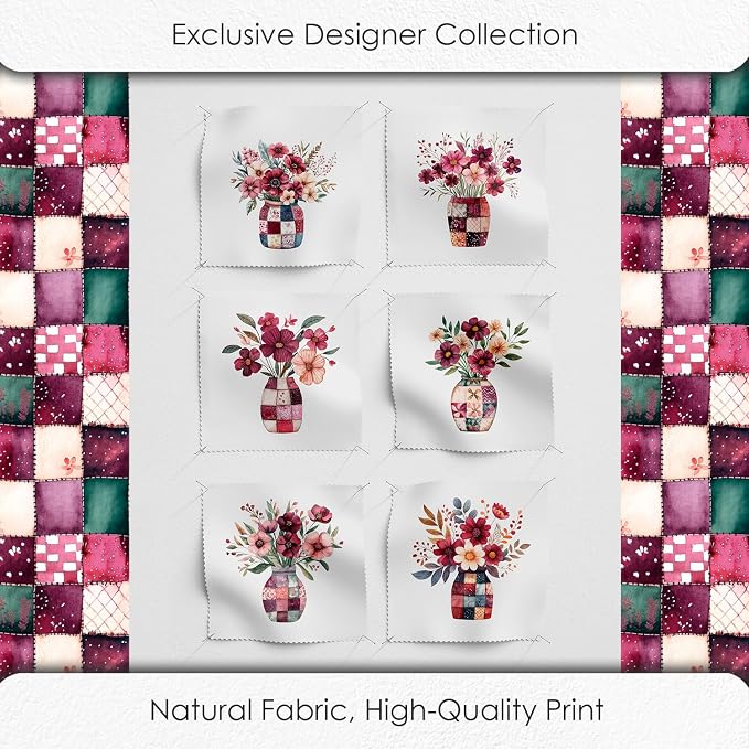 Cotton Satin Fabric Panel with Floral Patchwork Designs – 6 Printed Panels - Image 5