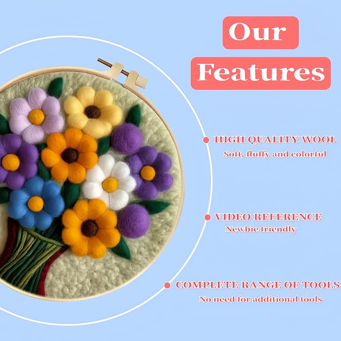 Wonafa DIY Wool Needle Felt Starter Kit, Beginner Needle Felt Kit - Image 3