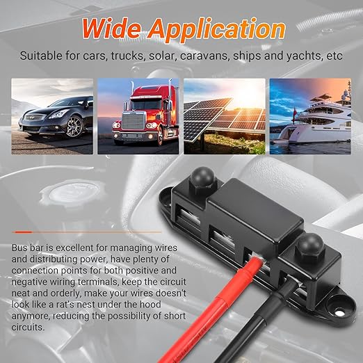 FEITON Power Distribution Block, 12V 300A Bus Bar, 3/8" Studs Terminal Strip, 12-48V Heavy Duty Terminal Block, Positive & Negative Junction Block with Cover, RV Car Marine Automotive Battery Busbar