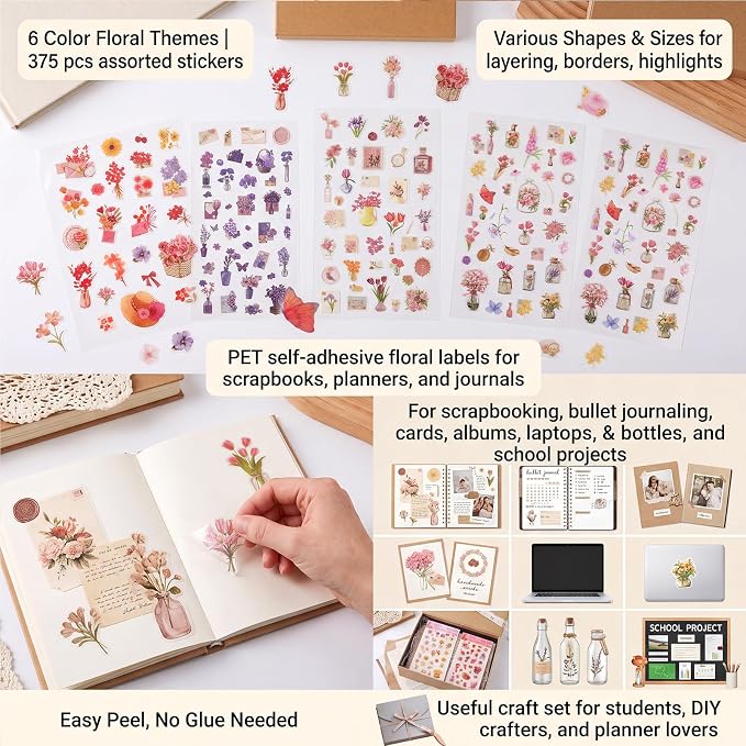 Pengxiaomei 375 Pcs French Flower Stickers - Image 5