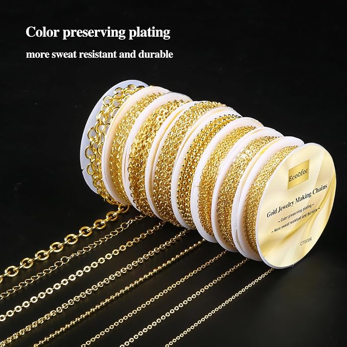Ecoofor Gold Necklace Chains for Jewelry Making, 62.3 Feet 8 Rolls Jewelry - Image 4