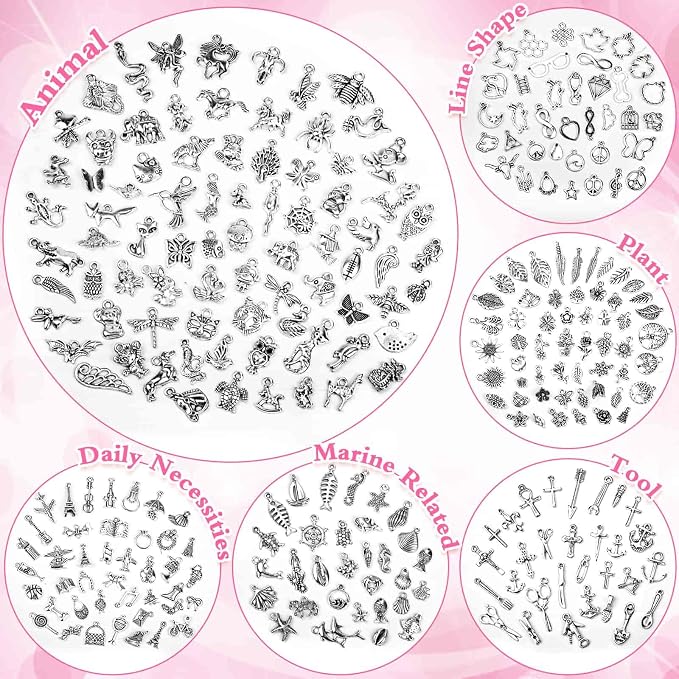 400 Pcs Silver Charms for Jewelry Making, Wholesale Bulk Lots Tiny Assorted - Image 5