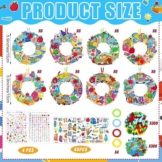 Hollowfly 48 Sets Back to School Craft Kits DIY Wreath Hanging Ornaments Decor - Image 3