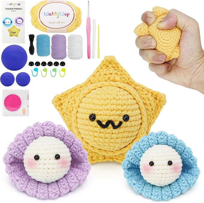 WaldyWop Crochet Kit for Beginners: 3Pcs Ocean Friends Wobbles Crochet Animal by WaldyWop