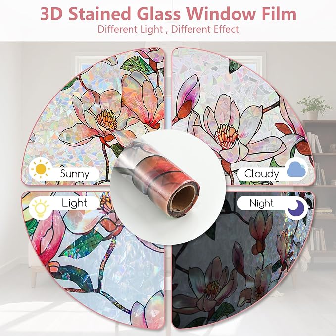 Kromapolis Window Privacy Film, Stained Glass Sticker Floral Window Clings - Image 6
