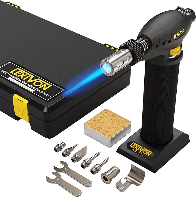 LEXIVON Butane Torch Multi-Function Kit | Premium Self-Igniting Soldering Station with Adjustable Flame | Pro Grade 125-Watt Equivalent (LX-771)