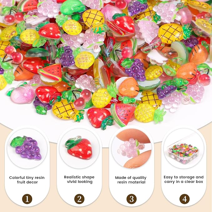 200pcs Mini Fruit Decor Resin Tiny Fruits - Image 2