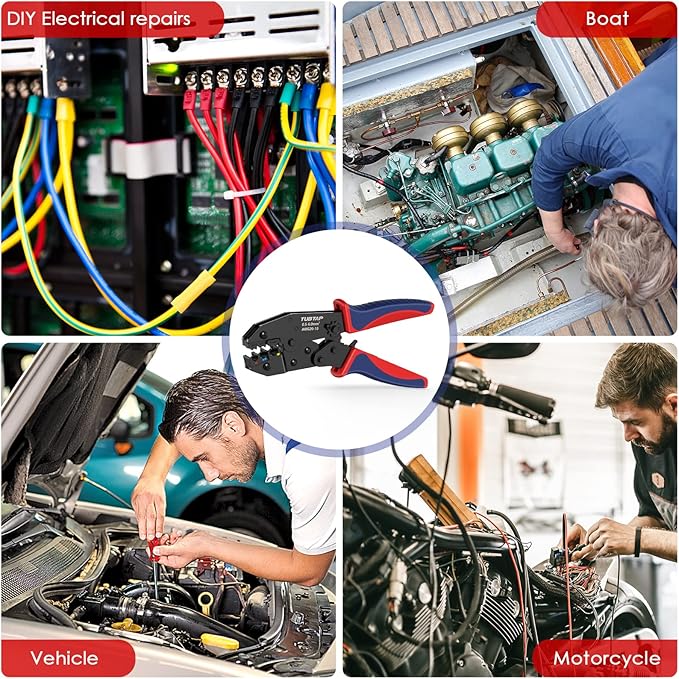 TUBTAP Crimping Tools for Electrical Connectors [AWG 20-10] - Wire Crimpers - Wire Crimping Tool - Ratcheting Wire Crimper for Heat Shrink Wire Connectors and Insulated Nylon Connectors, 0.5-6.0mm²