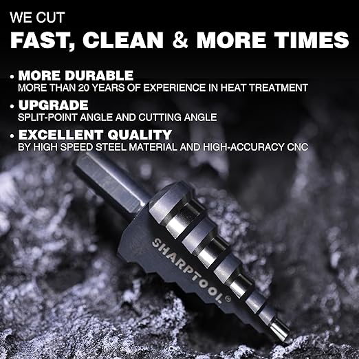 1/4 to 3/4 Inches M2 HSS Step Drill Bit,M2 High Speed Steel Unibit for Cutting Stainless Steel, Metal, Wood & Plastic (3/4")