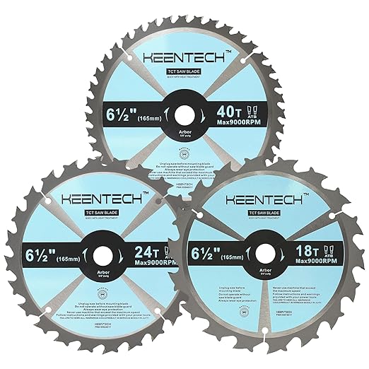 KEENTECH 6-1/2 Inch Woodworking Circular Saw Blade 18T 24T 40T 3-Pack, Tungsten Carbide Tipped, ATAF Grind, 5/8 Inch Arbor Hole