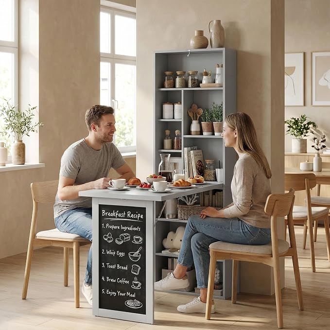HOMCOM Foldable Convertible Writing Table Computer Desk, Charcoal Gray | Wall - Image 9