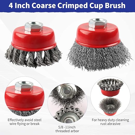 Rocaris 20 Pack Wire Wheel Cup Brush, 4 Inch Twisted Knotted & Coarse Crimped Cup Brush for Angle Grinders, 5/8 -11 Inch Threaded Arbor for Drill