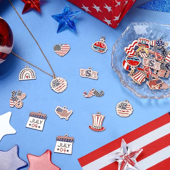 MARFOREVER 40Pcs/20 Pairs 4th of July Enamel Charms - Image 3