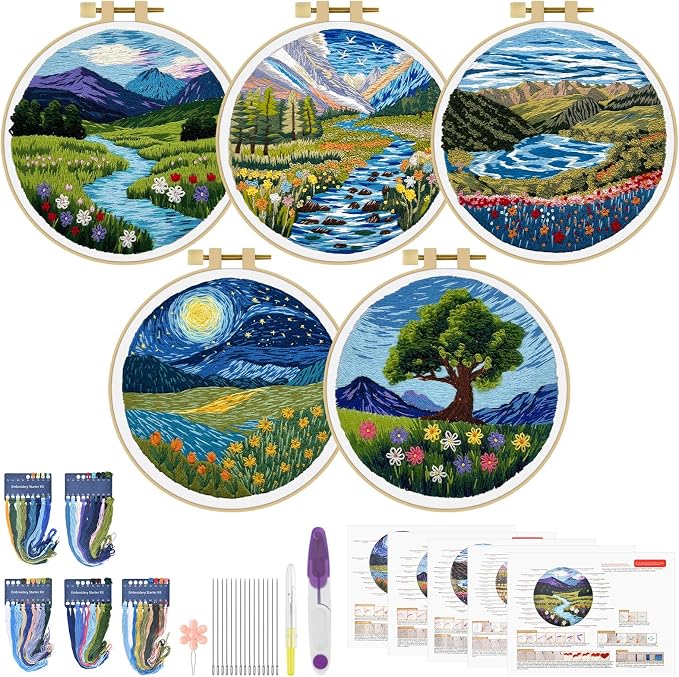 ERKOON 5 Sets Embroidery Kit for Beginners, Butterfly Cross Stitch Set for by ERKOON