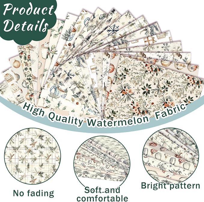 HunnmingRe 20 Pcs 10''x10'' Boho Christmas Quilting Fabric Square Woodland - Image 5