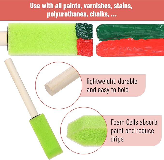 Bates- Foam Paint Brushes with Wood Handle, 1 Inch, 26 Pack, Sponge Brushes - Image 4