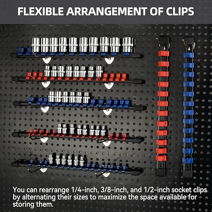 Socket Organizer Drive ABS Tools-Socket Holder, Premium Quality 18 Pieces Socket Holders Kit 1/4-Inch x 96 Clips, 3/8-Inch x 90 Clips, 1/2-Inch x 72 Clips