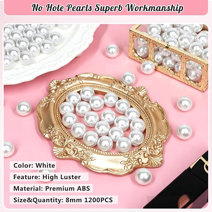1200PCS 8mm Pearls for Crafting, Artificial Pearl Beads for Vase Filler - Image 3