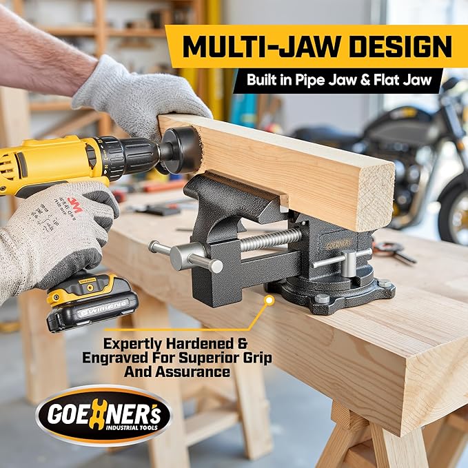 6-Inch Bench Vise Heavy duty Vice for Workbench, Utility Combination Pipe Table Vise Forged Steel Construction and Swivel Base