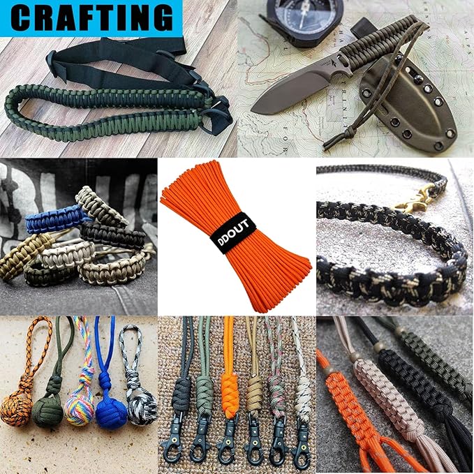 Paracord Nylon Rope Orange 50ft with 7-Strand Core, 10 Colors and 50/100/200 ft, Type III Parachute Cord 4mm for Camping, Survival, Hiking, DIY, Crafting, Outdoor Utility Rope