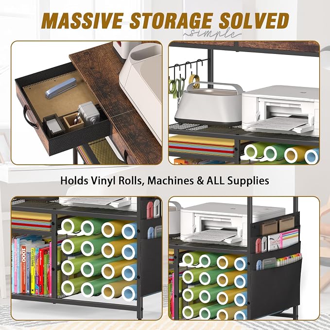 Rolling Craft Cart with 16 Vinyl Roll Holders, Craft Workstation Table with - Image 7