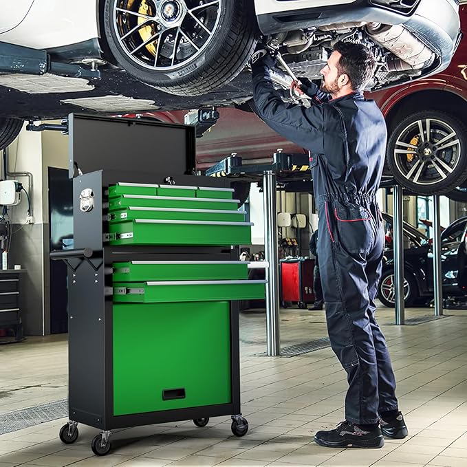 8-Drawers Large Tool Chest, 2-in-1 Detachable Garage Rolling Tool Box Metal Tool Storage Cabinet Removable Lockable Tool Cart with Wheels and Drawers