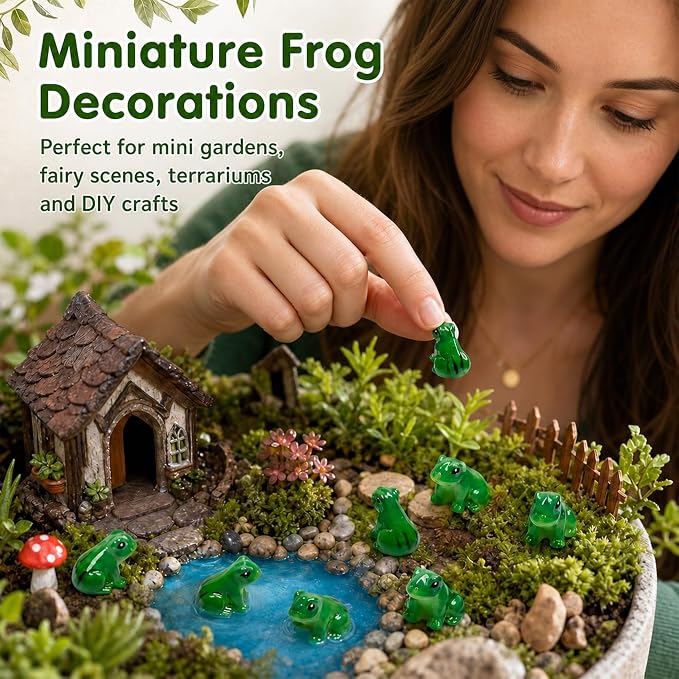 Exasinine 50 Pcs Mini Frogs Resin Green Frog Miniature Figurines Animals Model - Image 4