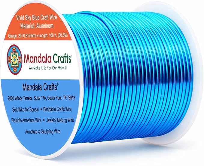 Mandala Crafts 20 Gauge Vivid Sky Blue Anodized Aluminum Craft Wire, 100 FT | by MandalaCrafts