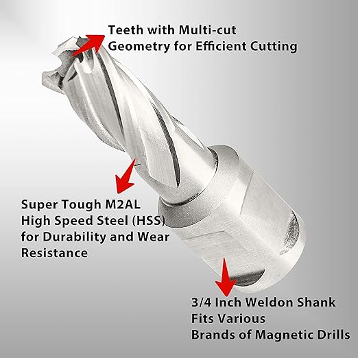 S&F STEAD & FAST - Annular Cutter, 1/2-inch Diameter x 1-inch Depth of Cut for Magnetic Drill Press, Mag Drill Bits with Pilot Pin