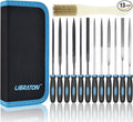 LIBRATON Small File Set, Needle Diamond Files 13PCS, 6pcs Jewlers & 6 Steel for Precision Metal Work, Wood, Woodworking, Plastic Carving Tool with Brush and Carry Case