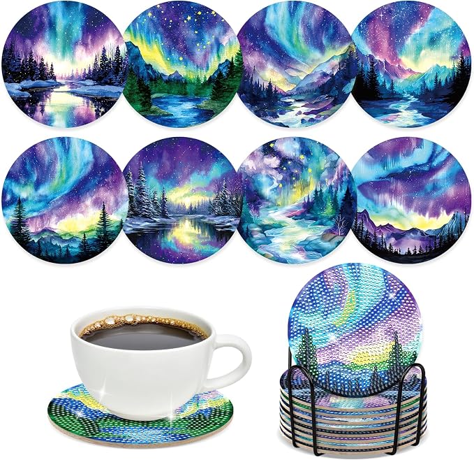 Sitsink Northern Lights Diamond Painting Coasters by SitsinkArtCraftsTools
