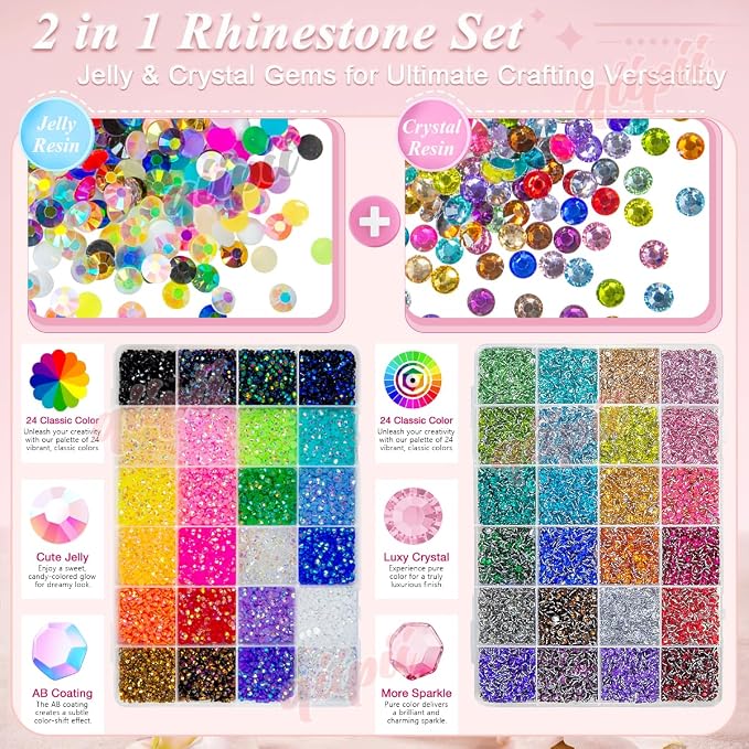 qiipii 48 Color 4mm Jelly AB & Crystal Colorful Resin Rhinestones - Image 2