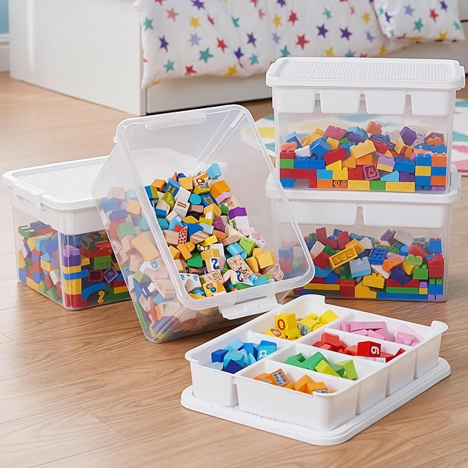 Citylife 32QT 4-Pack Clear Craft Storage Box Buildable Lid Removable Tray | - Image 2